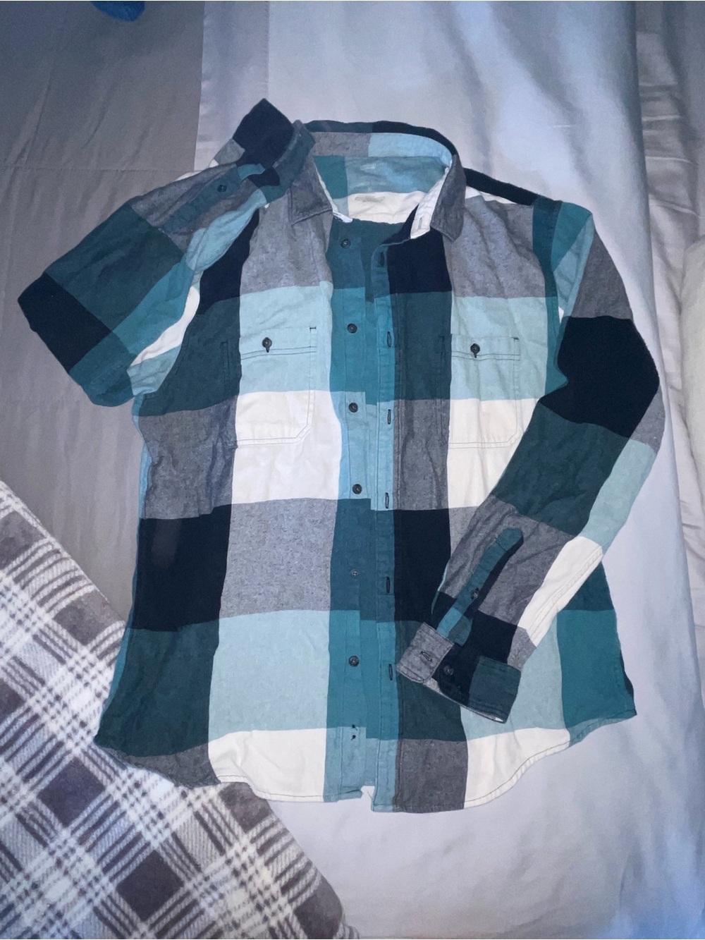 Men's Teal and Black Plaid Button-Up Shirt